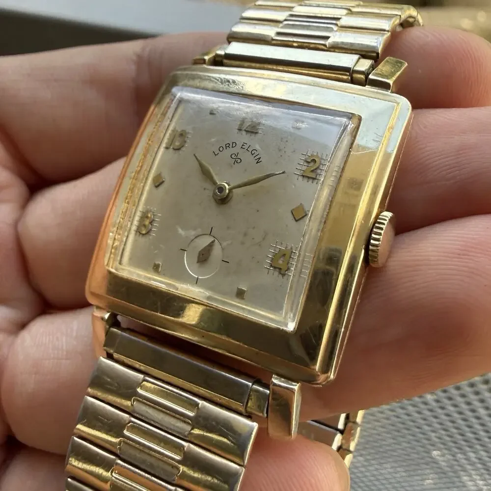 Vintage Lord Elgin 14K Gold Filled High Grade 21 Jewel Art Deco Dress Watch Box